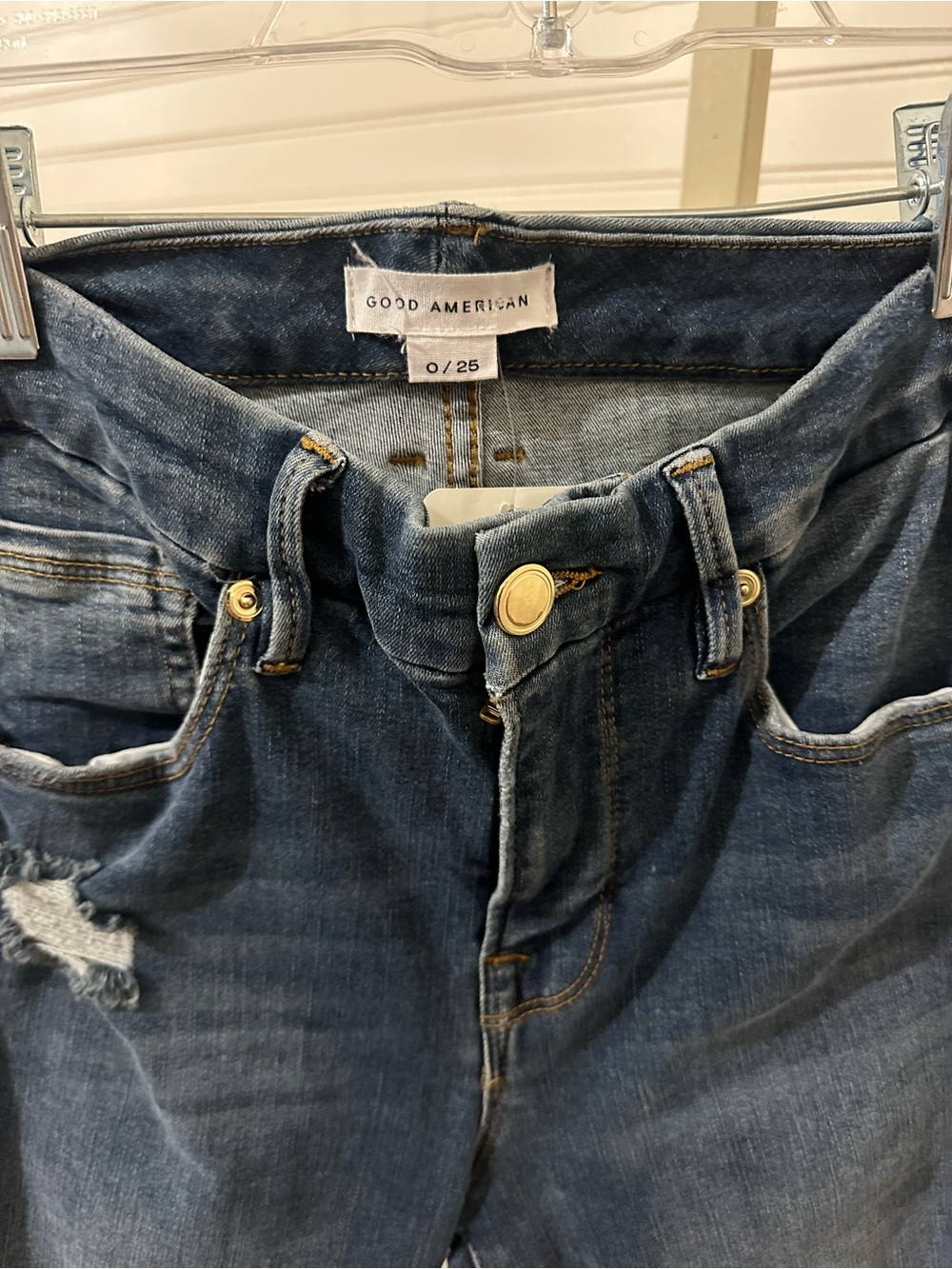 Good American Women's Blue Distressed High-Rise Jeans size 0 25